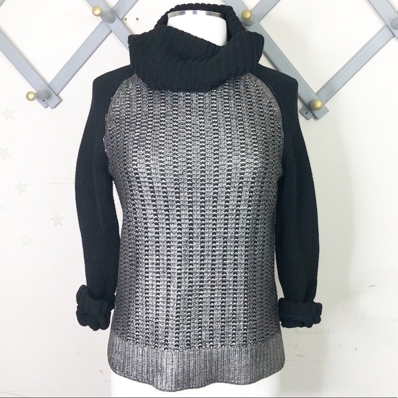 Revolve Leo & Sage Silver & black metallic coated Cowl neck sweater - Picture 3 of 11